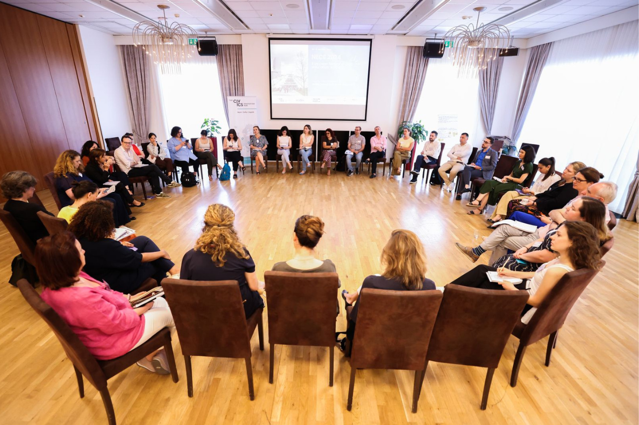THE CIVICS Innovation Hub / Gentian Kurti Participants of NECE Prep Lab 2024, sitting in a circle.
